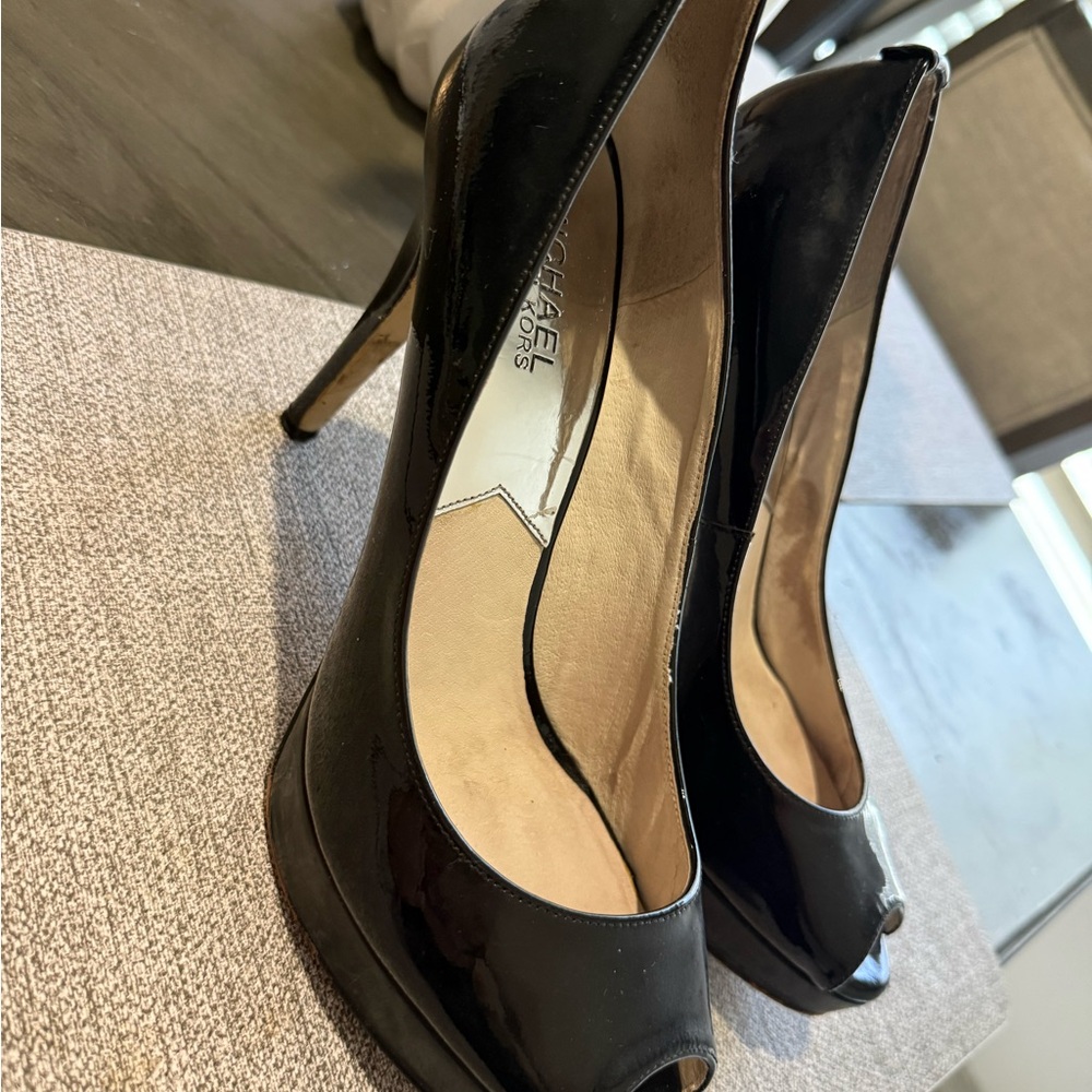 Michael Kors Glossy Black Peep Toe Heels